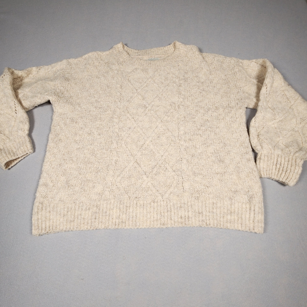 Lucky Brand  Womens Cream Cable Knit Crewneck Sweater